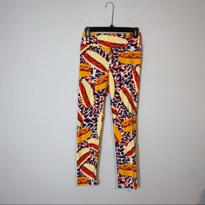 LuLaRoe White Red Blue Americana Hot Dog Print OS Leggings